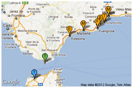 Plan der Tour von Malaga nach Tanger