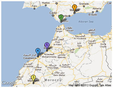 Plan von der tour zu den Königsstädten in Marokko